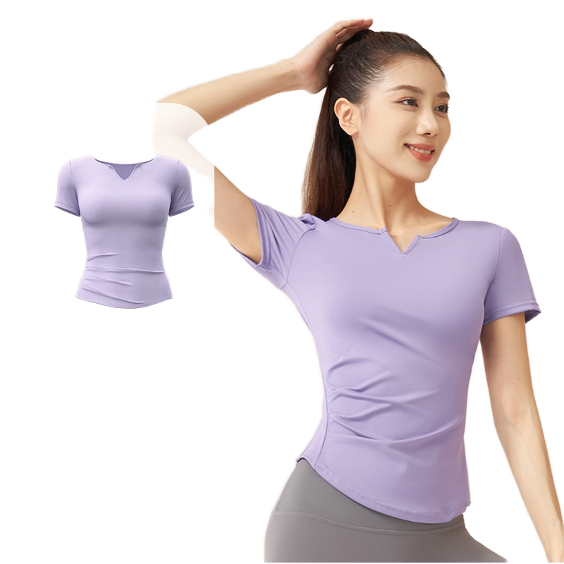 Women's Professional Pilates Training Fitness Running Yoga V-Neck Top Built-In Bra Breathable Quick Dry Spring Autumn Sports