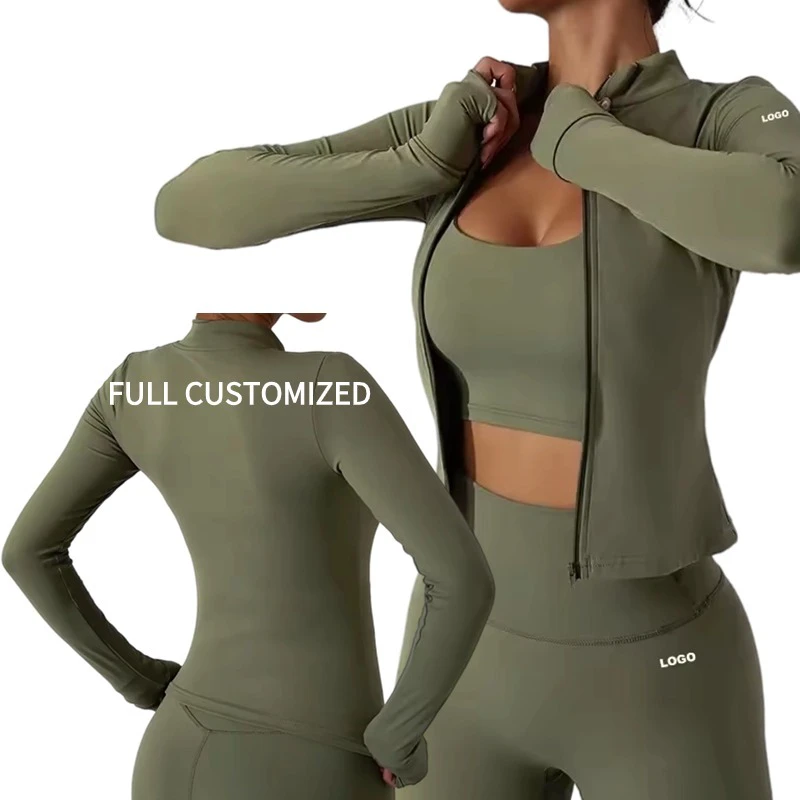 2024 Wholesale Oem Women's Slim Fit Full Zip up Yoga Gym Fitness Long Sleeve Yoga Suit for Woman Gym Wear Workout Zipper Jacket