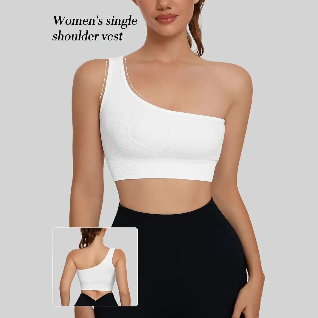 Women's Single Shoulder Strap Sports Vest Breathable and Seamless Tank Top for Yoga Running Fitness Pilates Exercise