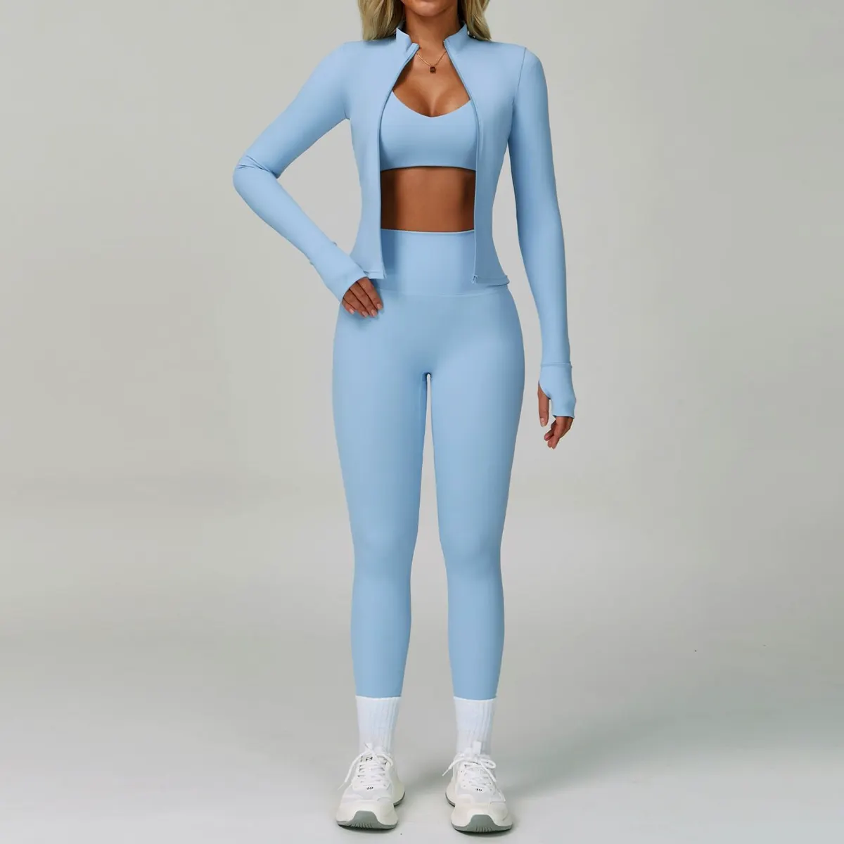 YIHUA Color Block Trim Sports Workout Women Tight Beautiful Back Naked Feel Yoga Sports Outdoor Fitness Gym Athletic Set