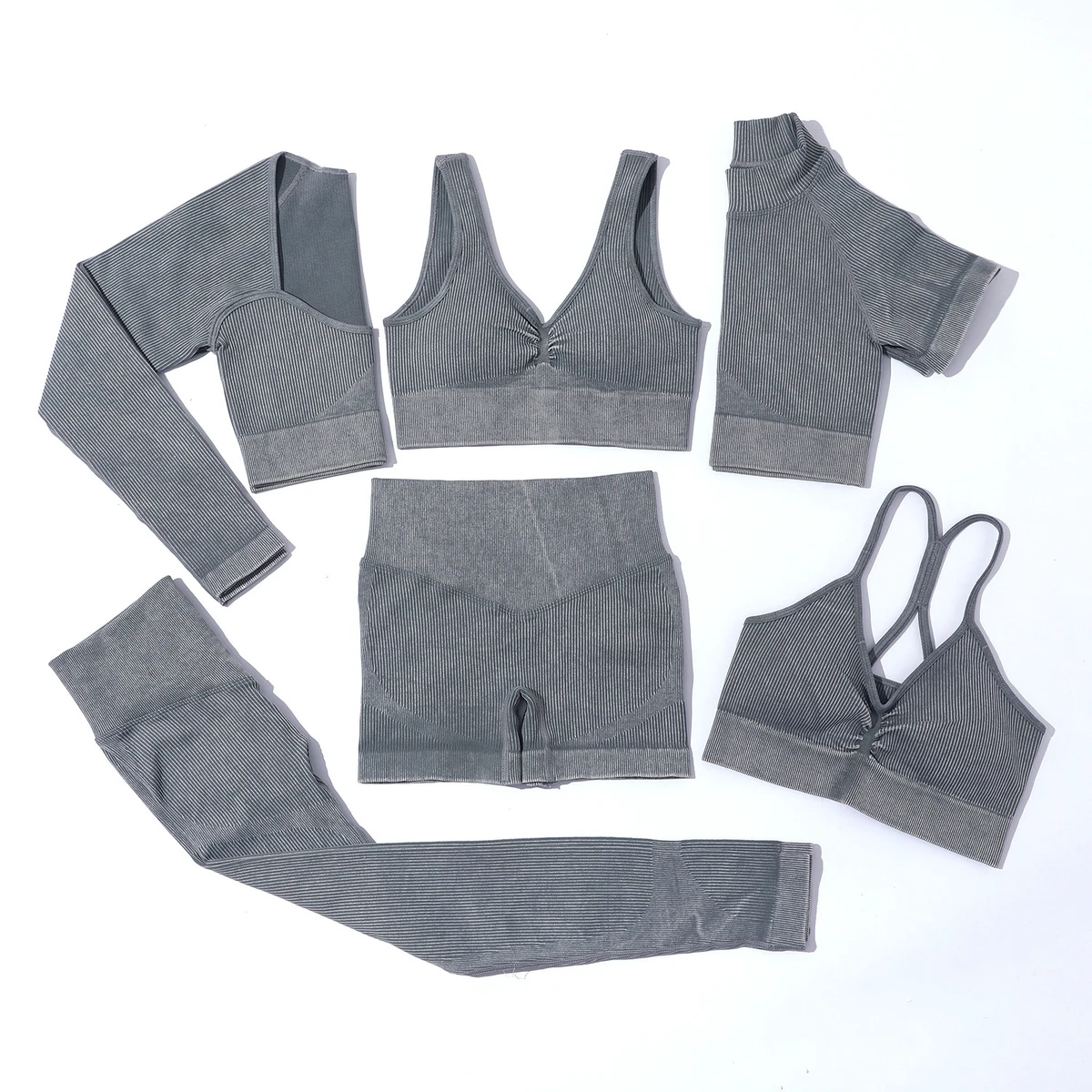 2023 Best Seller Gym Fitness Yoga SetWomen 2/3/4/5/6 Piece Yoga Sets Long Sleeve Shirts Crop Tank Top Seamless Rib Set