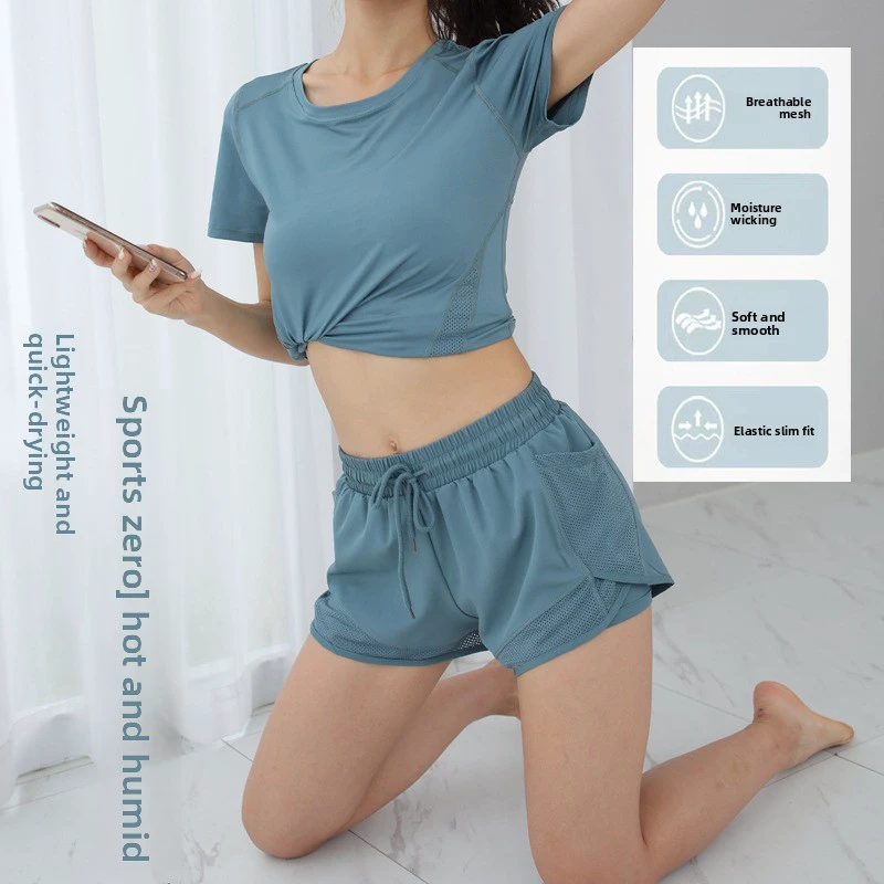 Women's Yoga Wear Three-piece Set Summer Style Fitness Casual Training Running Quick-drying Spandex/Polyester Knee Sports Suit
