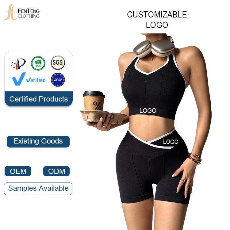 Under Lulu Custom Women Beautiful Back Yoga Sportswear Training Suit Hanging Neck New Two-Piece Fitness Apparel with Pattern