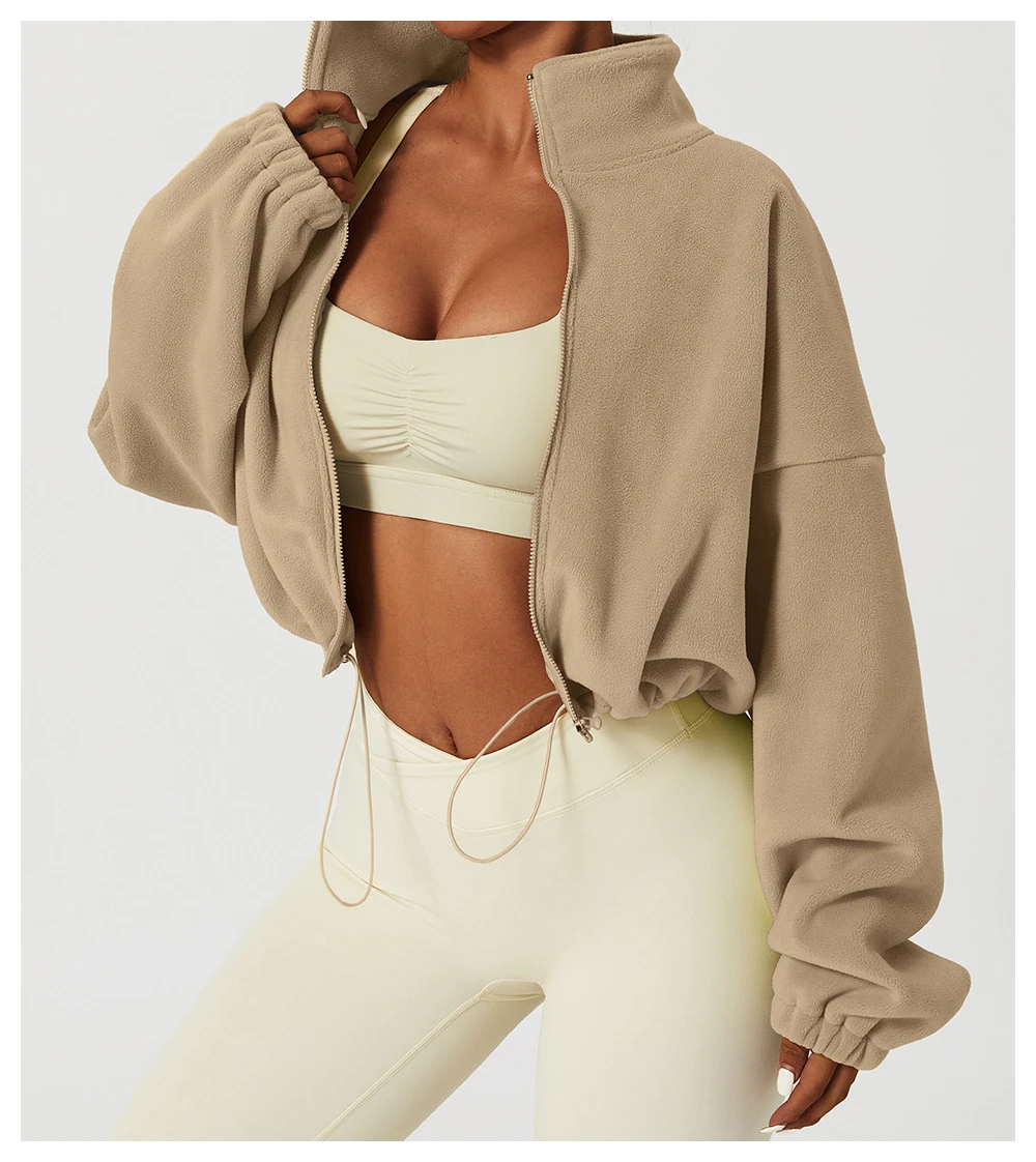 Women Winter Warm Outdoor Sports Coat Stand Collar Full Zip Casual Gym Suit Yoga Wear Active Wear