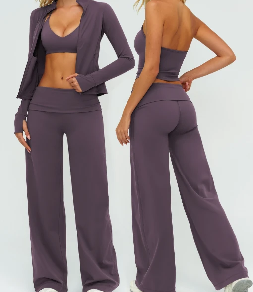 2026 New Yoga Set Women 2 Piece Fitness Sportswear Long Sleeve Zip Up Tops High Waist Gym Legging Workout Outfit