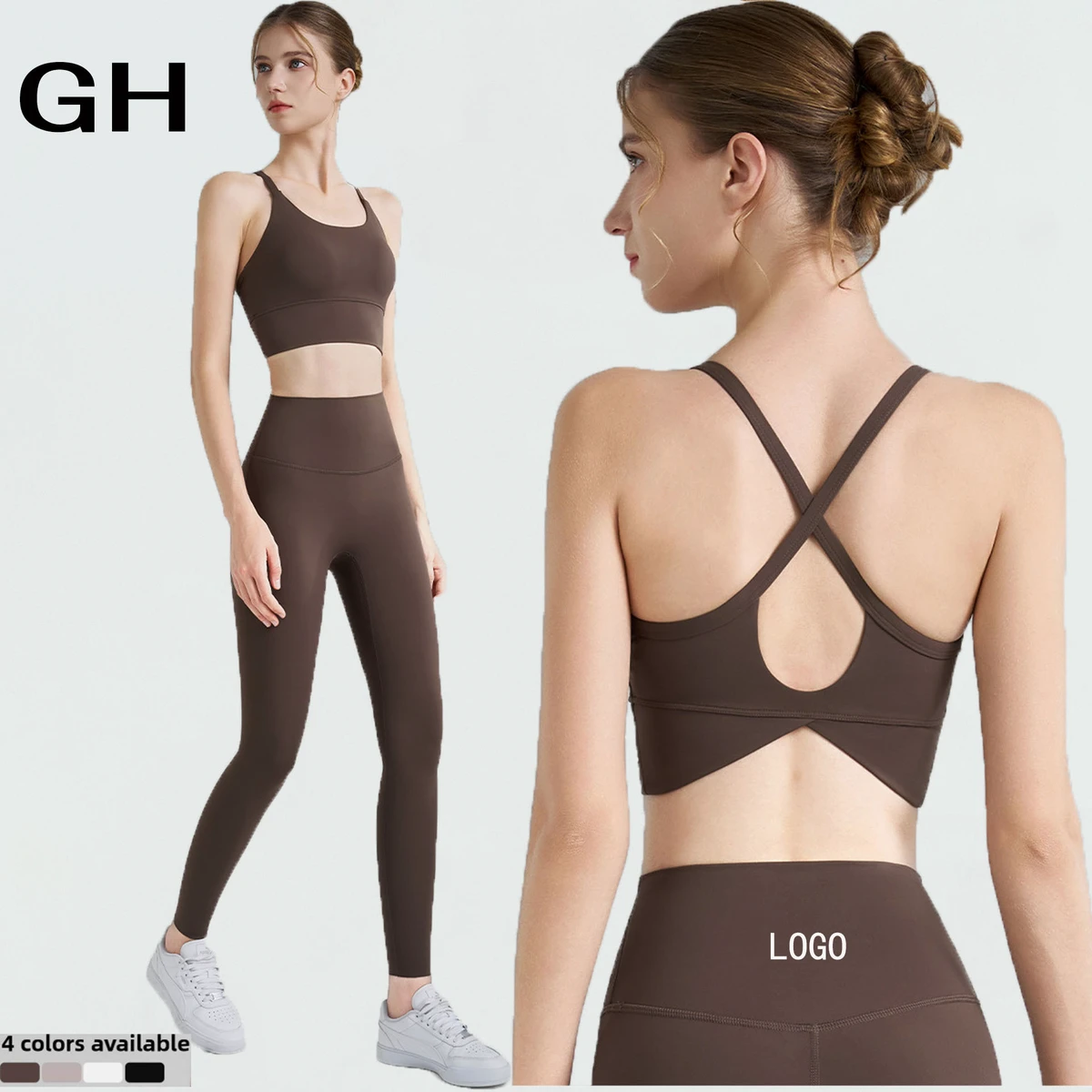High Support Lightweight Breathable Solid Color Backless Crisscross Straps Fitness Yoga Wear Push up Bra