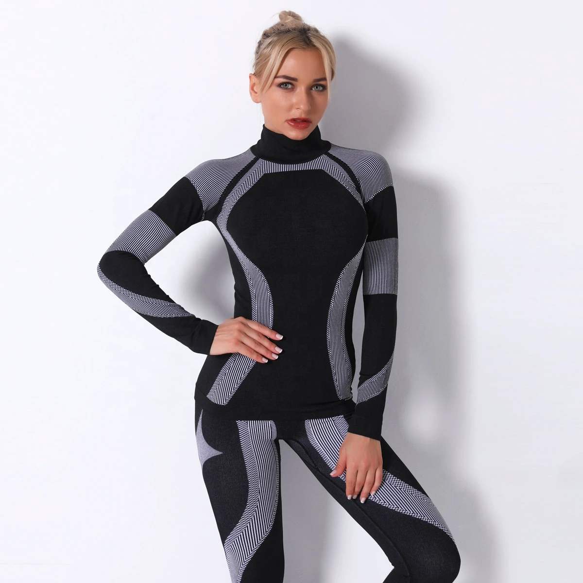 Women's Long Sleeve Fitness Gym Top Breathable Seamless Yoga Sports Clothing AB Yarns Workout Yoga Tops Knitted Fabric