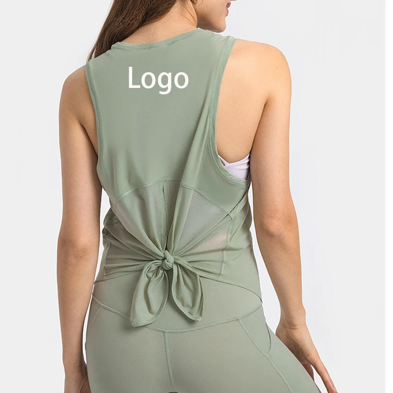 2022Summer New Wholesale Custom logo Sports Wear Tie up Design Yoga Women Gym Sport tank Top