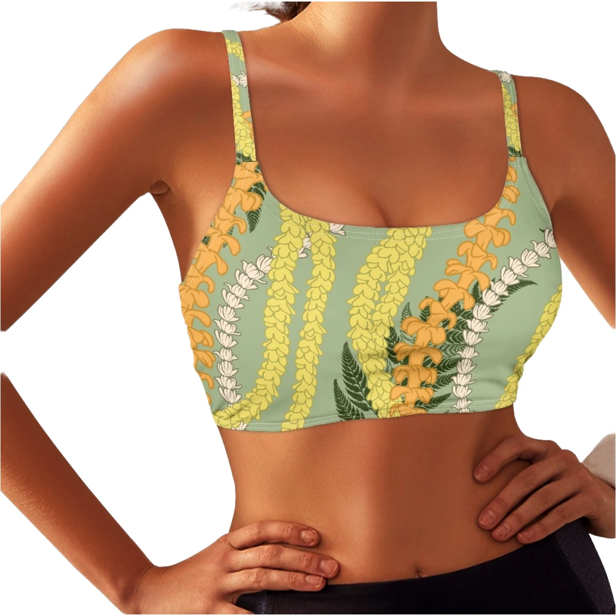 Wholesale Women's Floral Print Sports Bra Square Neck Spaghetti Strap Breathable Medium Support Yoga Fitness Sports Bra
