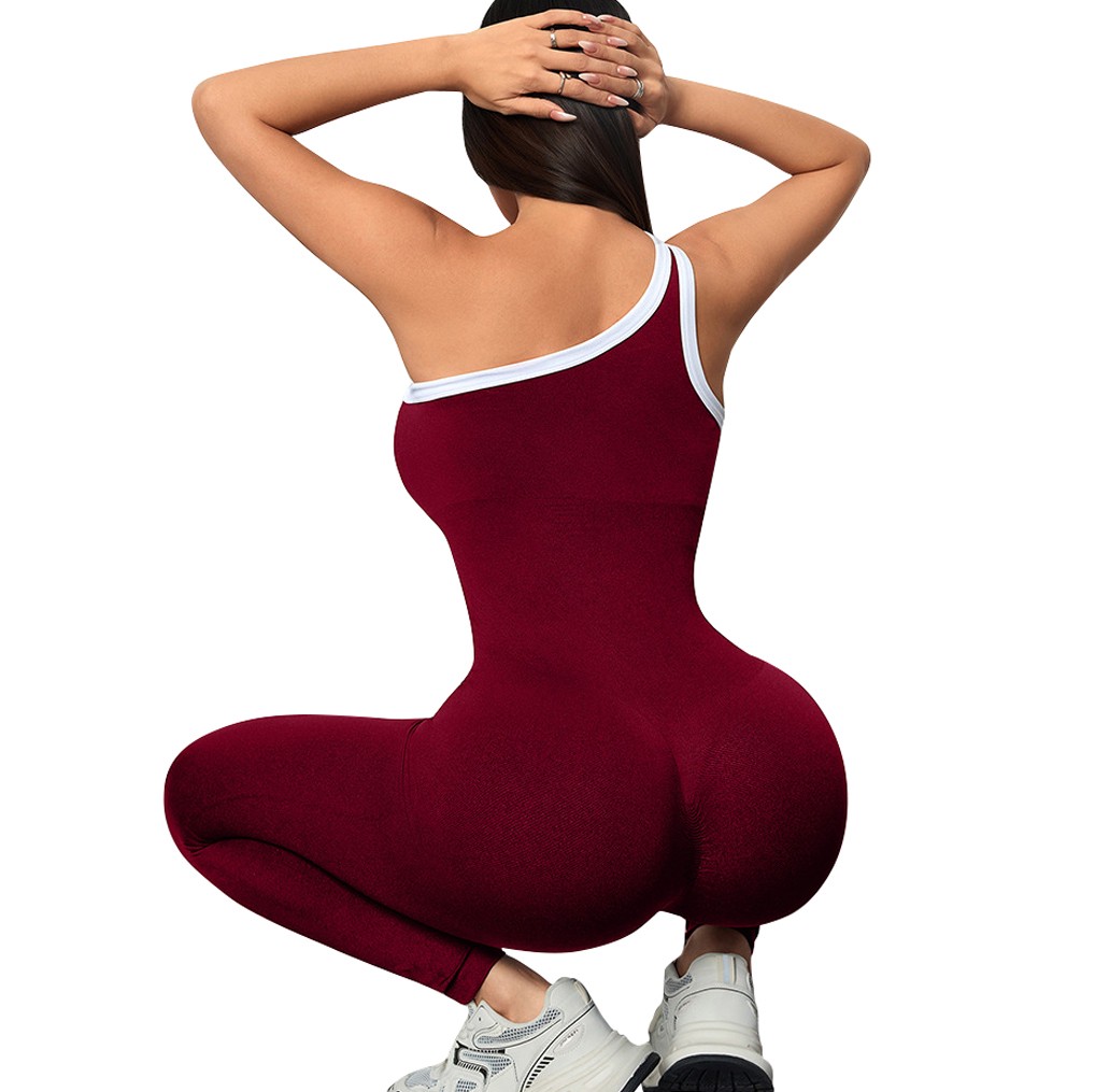 Women's Seamless Solid Yoga Jumpsuit-Cross Strap Fitness One Piece Four-Way Stretch Nylon/Spandex Knee Length