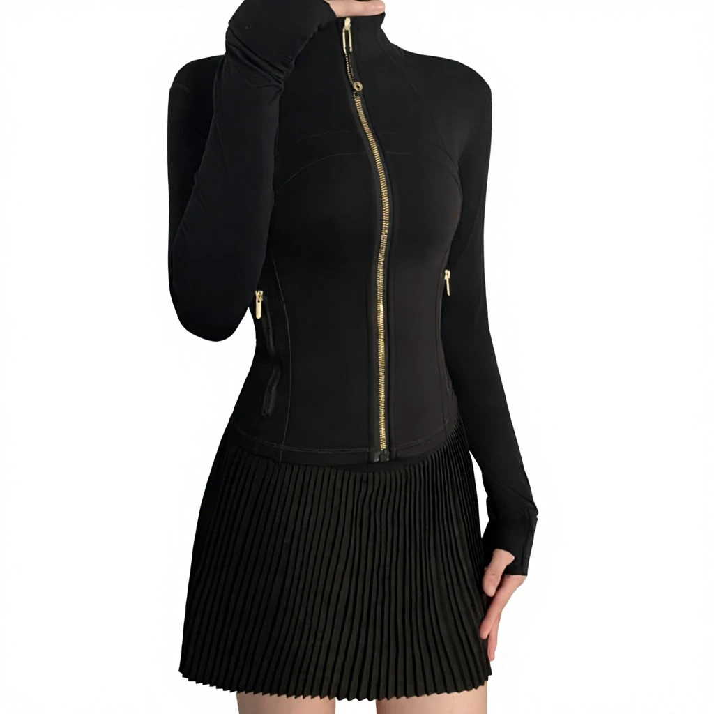 Sports Suit Stand Collar Slim-fit Yoga Jacket Top Quick-drying High-waisted Skirt Set Lulu Leggings Shorts Logo Vest Bra Women