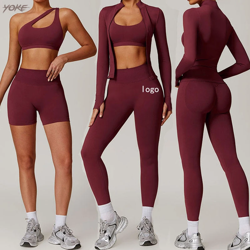 New Custom Women's Seamless Jacket Yoga Long Sleeve Gym Top Sports Suit Quick Drying Zipper Stand Collar Jacket Workout Leggings