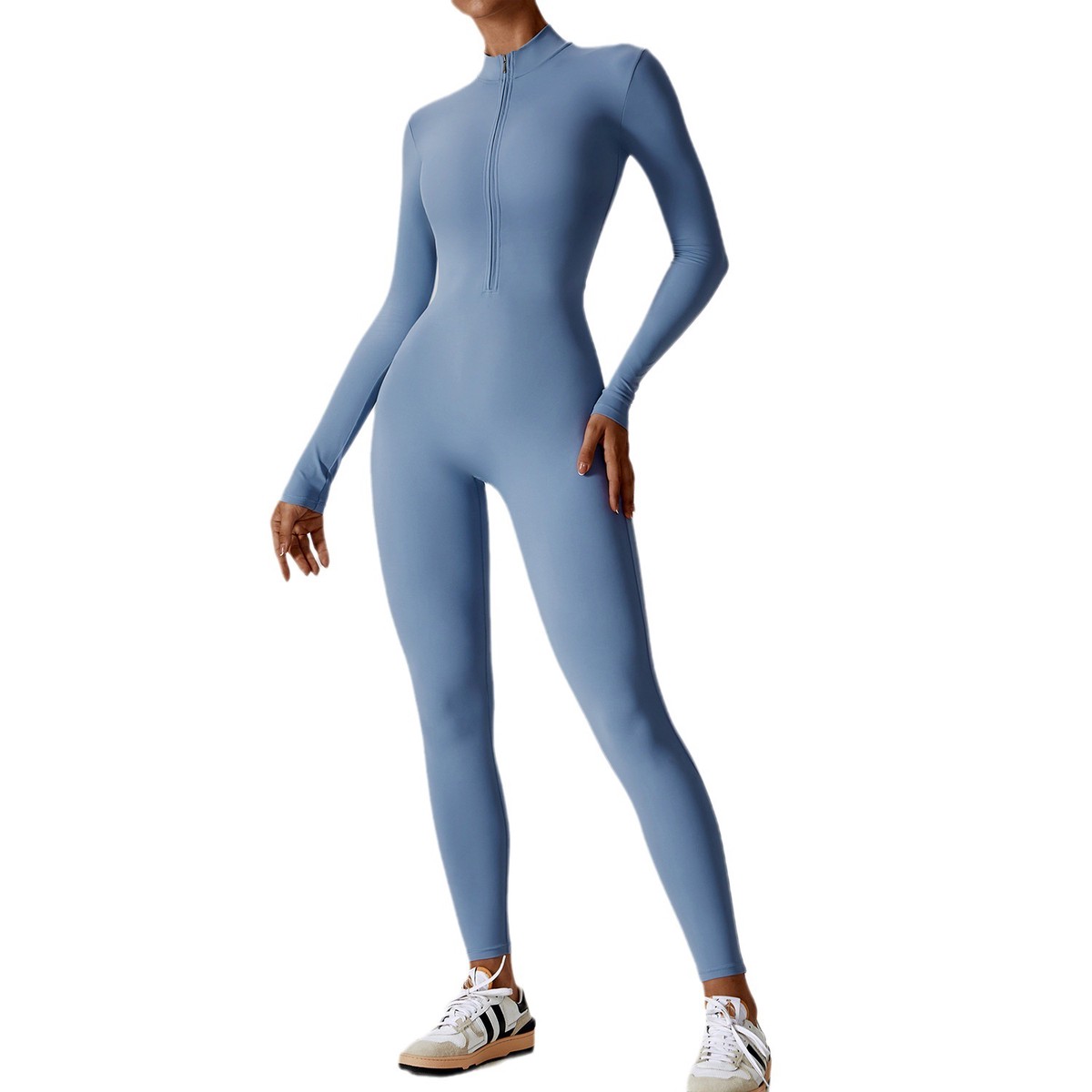New Design Women Full Length Stretchy Compression Lightweight Front Zipper Scrunch Butt Long sleeve Yoga Bodysuit