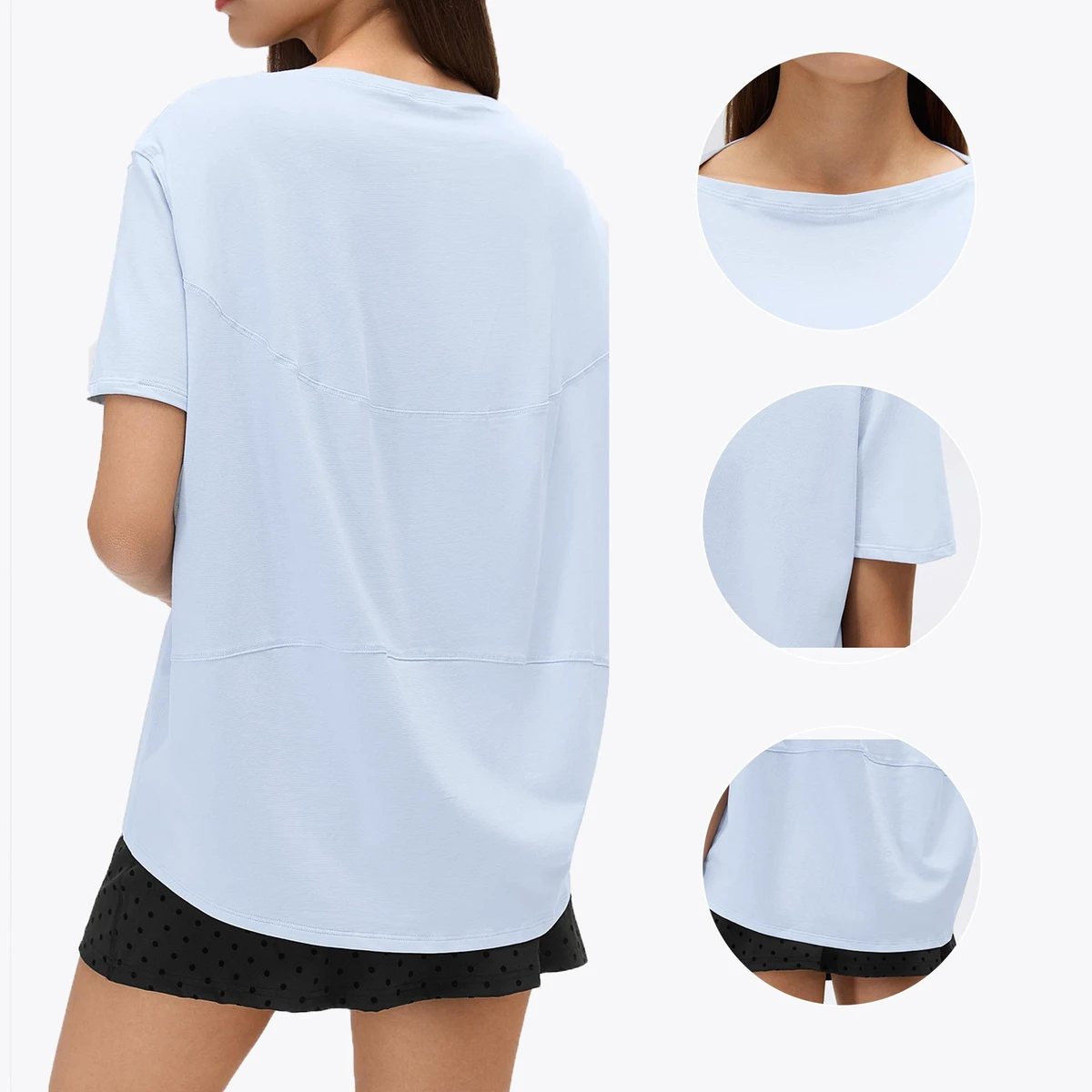 YIYI Boat Neck Short Sleeves Yoga Top Loose Curved Hem with Front Shorter Than Back Women Top Ultra Smooth Breathable Yoga Top