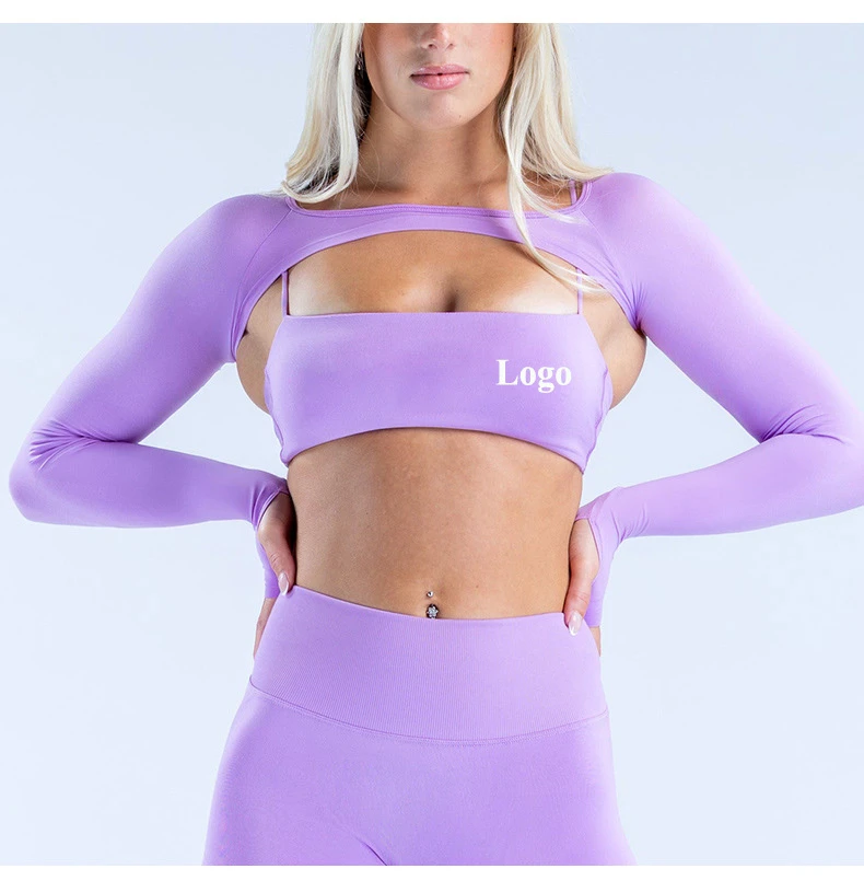 4 Way Stretch Custom Solid Color Women's Yoga Sports Suit Breathable 2 Piece Spandex/Nylon Long Sleeve Running Fitness Gym Wear