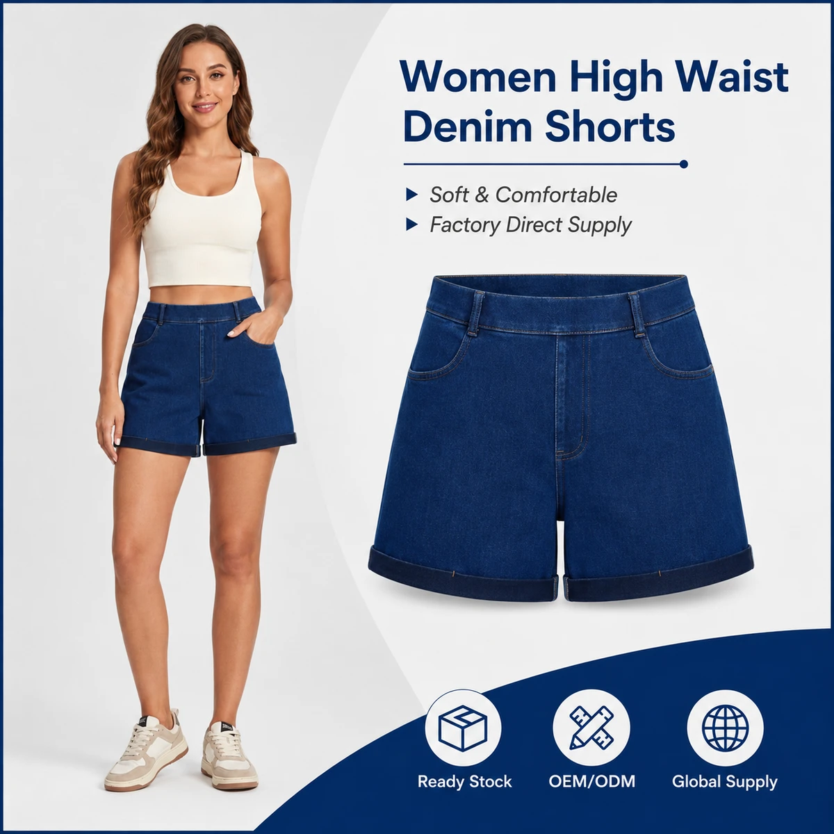 Plus Size Four-way Stretch Denim Shorts Women Summer High Waisted Slimming Loose Wide Leg Sports Casual Shorts
