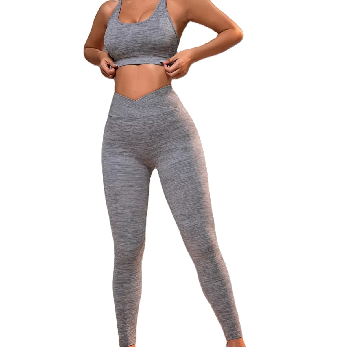 Breathable Moisture-wicking Fabric High Elasticity Waistband Running Yoga Top for Women Yoga Set Women