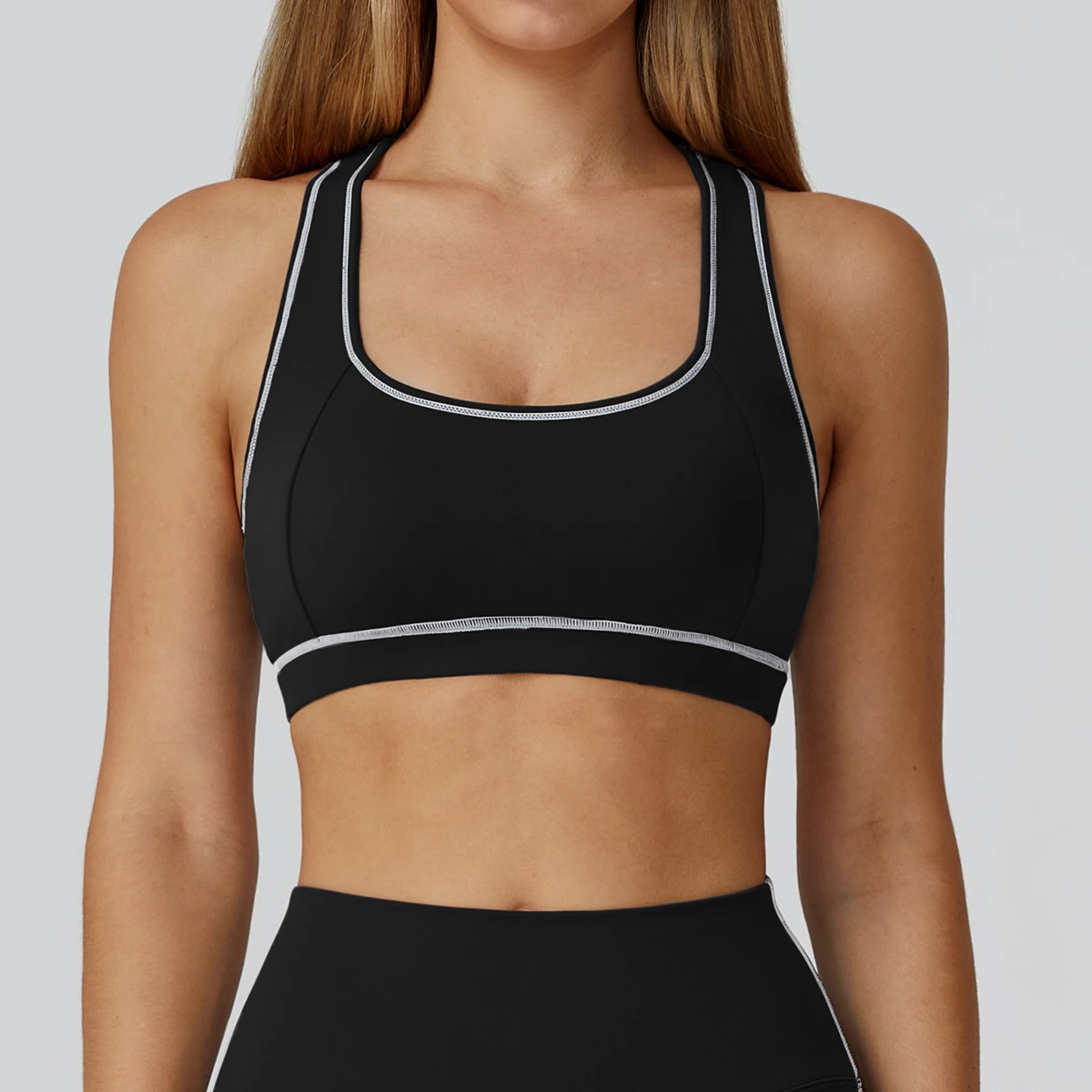 TOPKO Women's Contrast Color Brushed Yoga Bra, I-shaped Beautiful Back Sports Vest, Outdoor Sports Running Sports Underwear