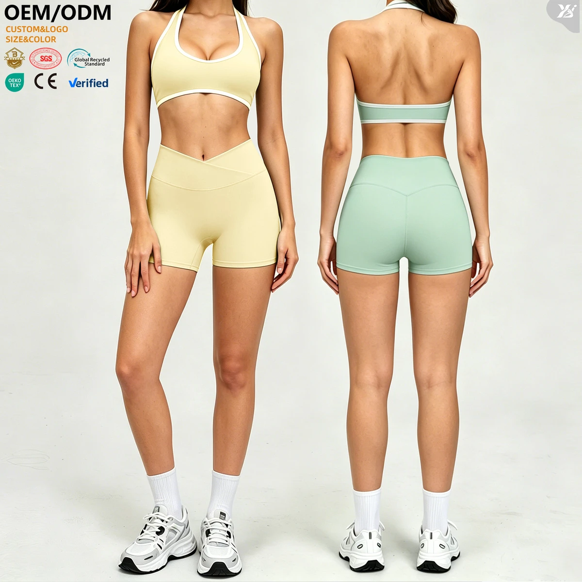 Small Batch Logo Custom Women Workout Fitness Clothing with Removable Pads High Support Pilates Gym Outfit Set Women Yoga Set