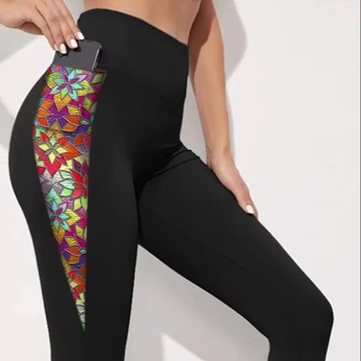 Custom 92% Polyester 8% Spandex Multiple Super Soft Buttery Soft Leggings High Waist Geometry Leggings with Triangle Pocket