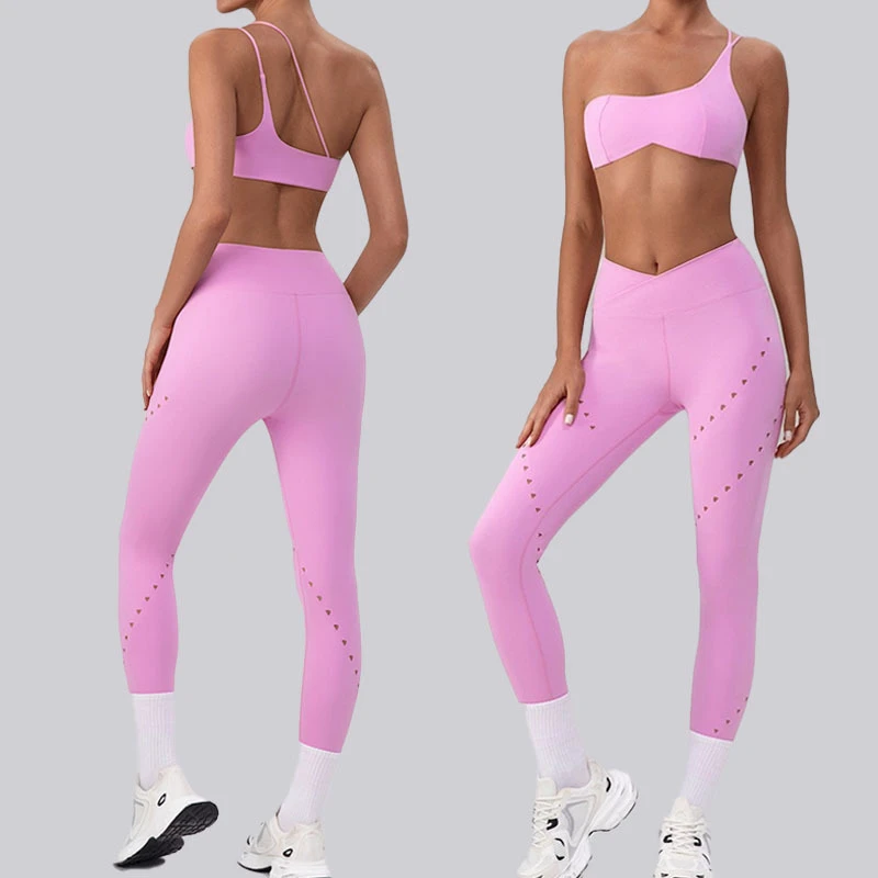 Women's 2-Piece Yoga Set Quick Dry Fitness Breathable Halter Bra High Waist Butt Lift V-shaped Pants Leggings Solid Front