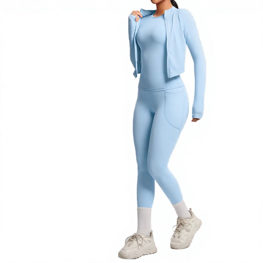 High Quality Solid Quick Dry Fitness Yoga Three Piece Suit Long Sleeved Zipper Cardigan Jacket Vest Yoga active leggings