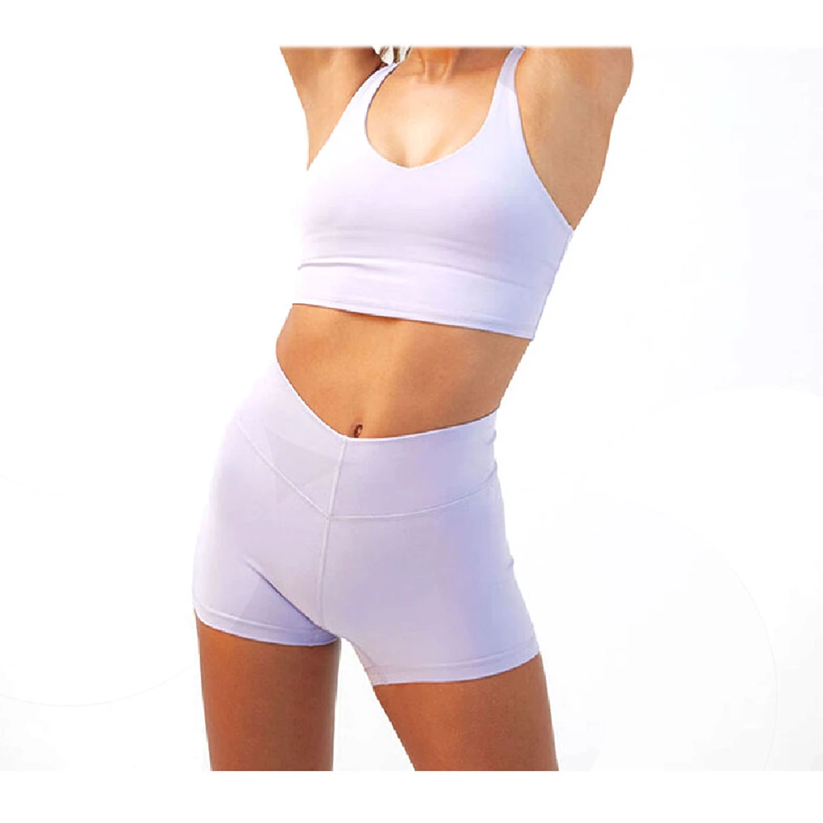 Women's Mid-Waist Halter Ribbed Print Short-Sleeve Yoga Shorts and Sports Bra 2-Piece Set Eco-Friendly Fitness Gym Wear