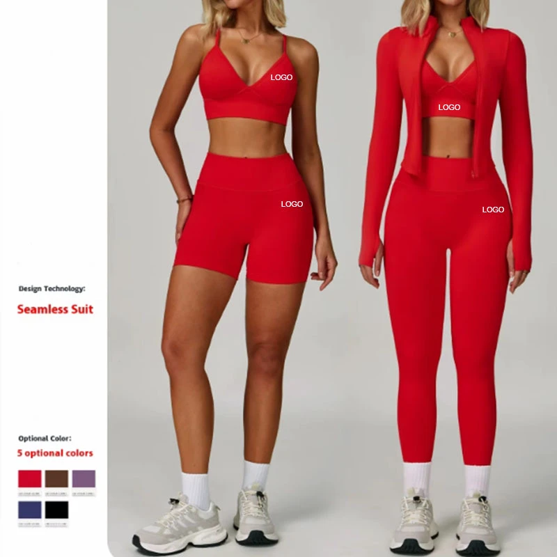 Seamless Tight Yoga Set Quick-Drying Fitness Suit for Outdoor Running Sports Cross-Border Short Set Breathable Front Waist Solid