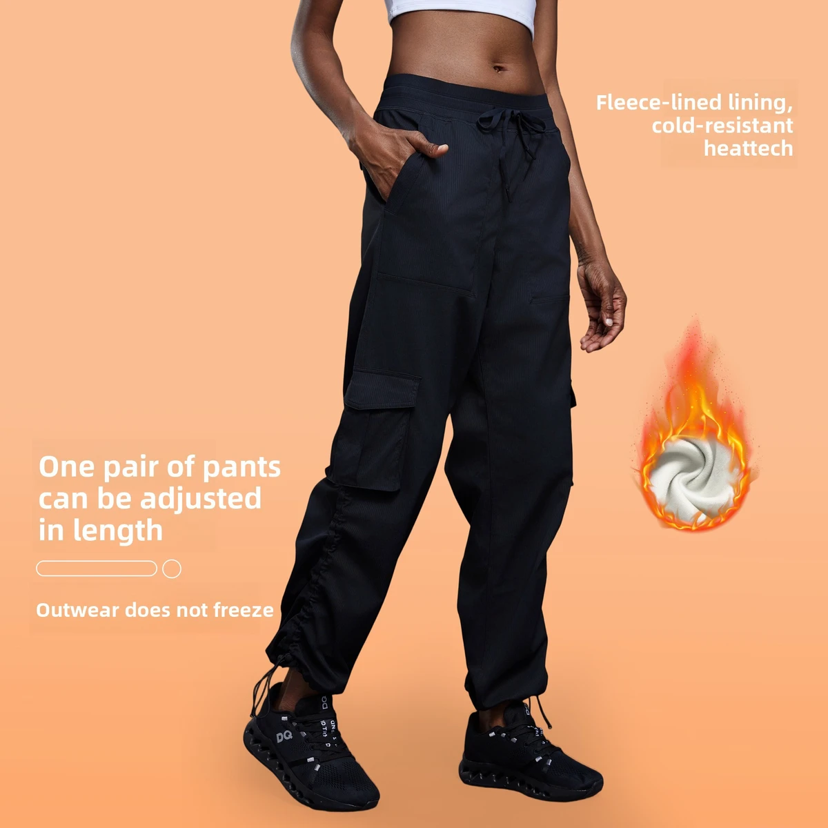 Women's Outdoor Overalls with Multiple Pockets, Plush and Warm Sports Hiking Pants, Loose Elastic Fitness Travel Casual Trousers