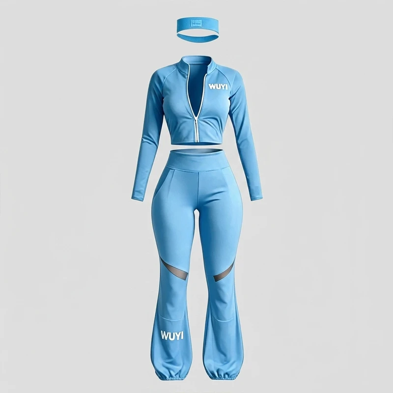 3 Piece Seamless Yoga Set Women Gym Workout Clothes Crop Top Zip Jacket High Waist Flared Leggings with Mesh Activewear Set