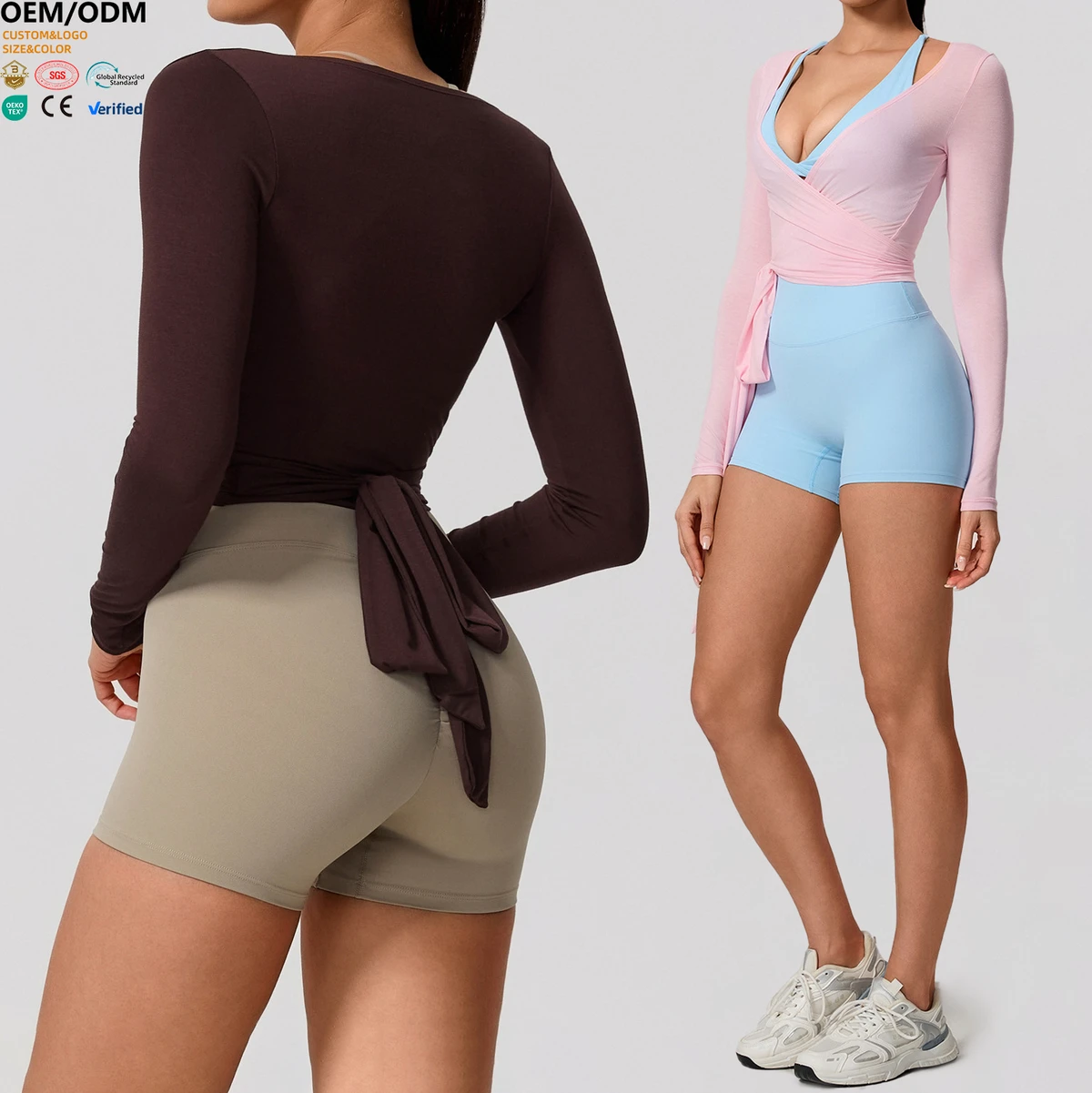 XW-CX101 High Quality Versatile Breathable Solid Color Comfortable Custom v Neck Long Sleeve Yoga Fitness Women's Sports Top
