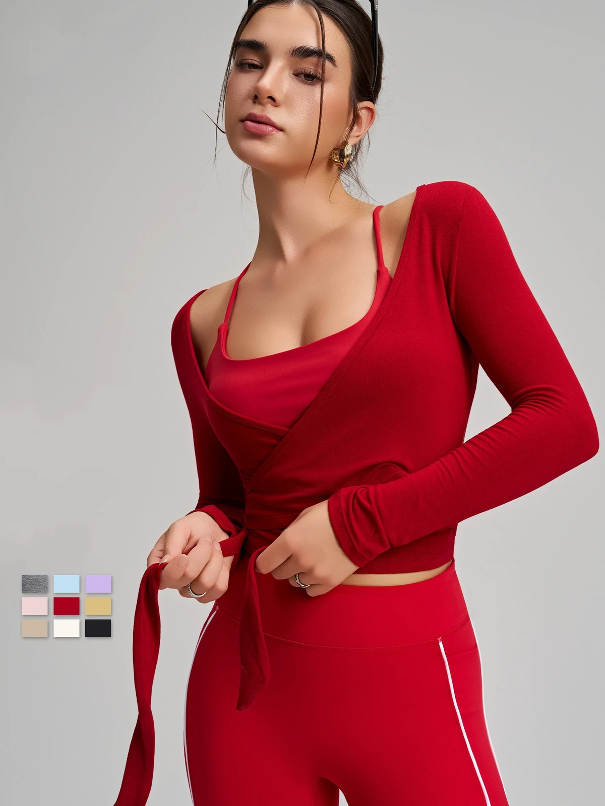 Women Ballet Wrap Top Long Sleeve Yoga Pilates Dance Shirt Workout Blouse