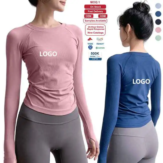 Women Autumn Winter Round Neck Slim Fit Yoga Shirt High Stretch Quick Dry Fabric OEM Factory Gym Running Training Long Sleeve