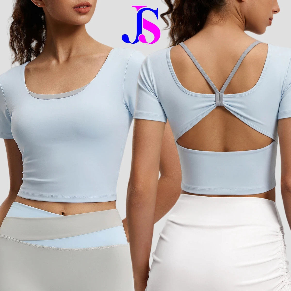 L-JYMD163 Women's Fitness Running Short-Sleeve T-Shirt Tight-Fitting Tops Quick-Drying Sportswear Breathable Yoga Sports Tops