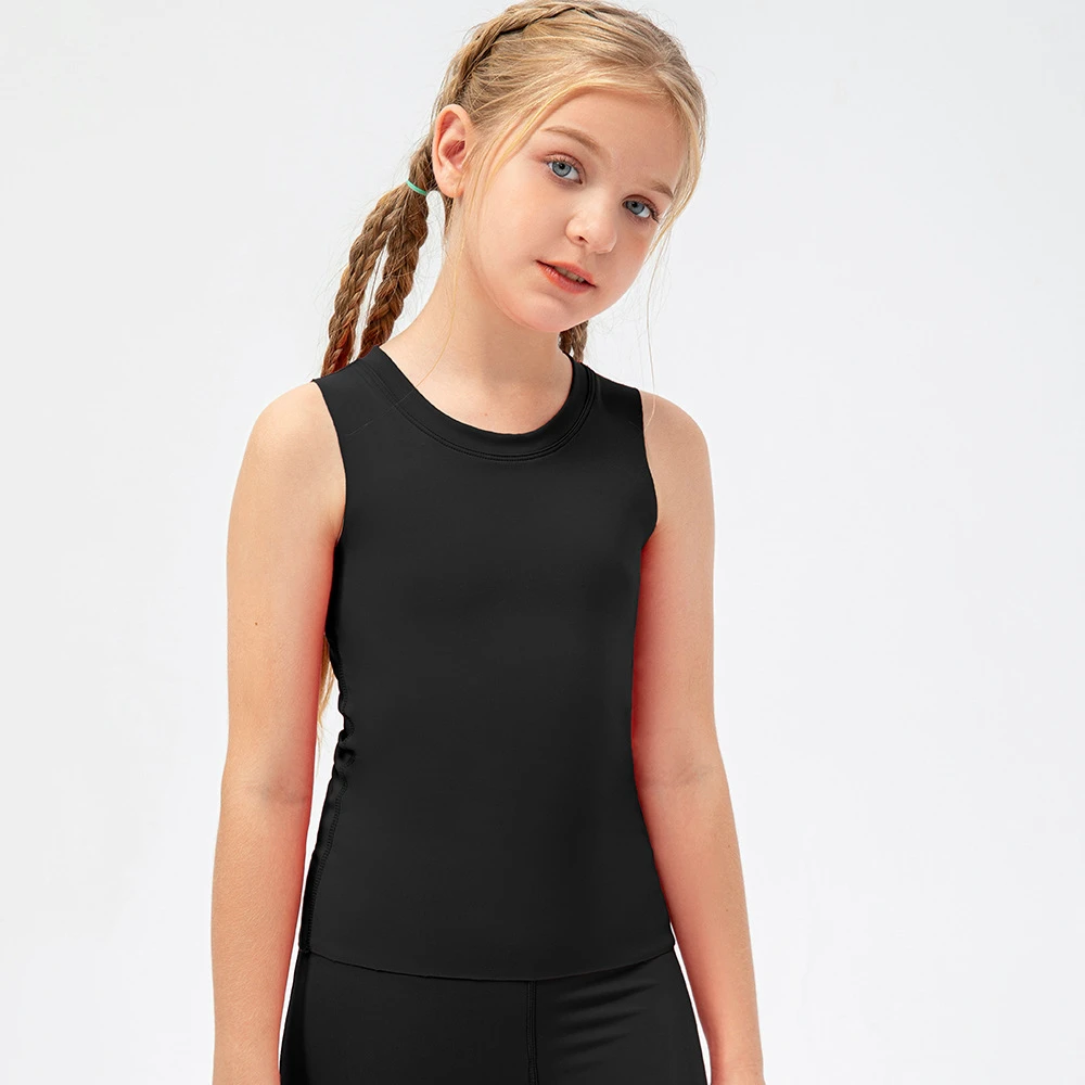 Solid Color Children's Tight Sports Tank Top Spandex/Nylon Moisture Wicking Quick-Drying Girls' Yoga Dance Training Fitness 220g