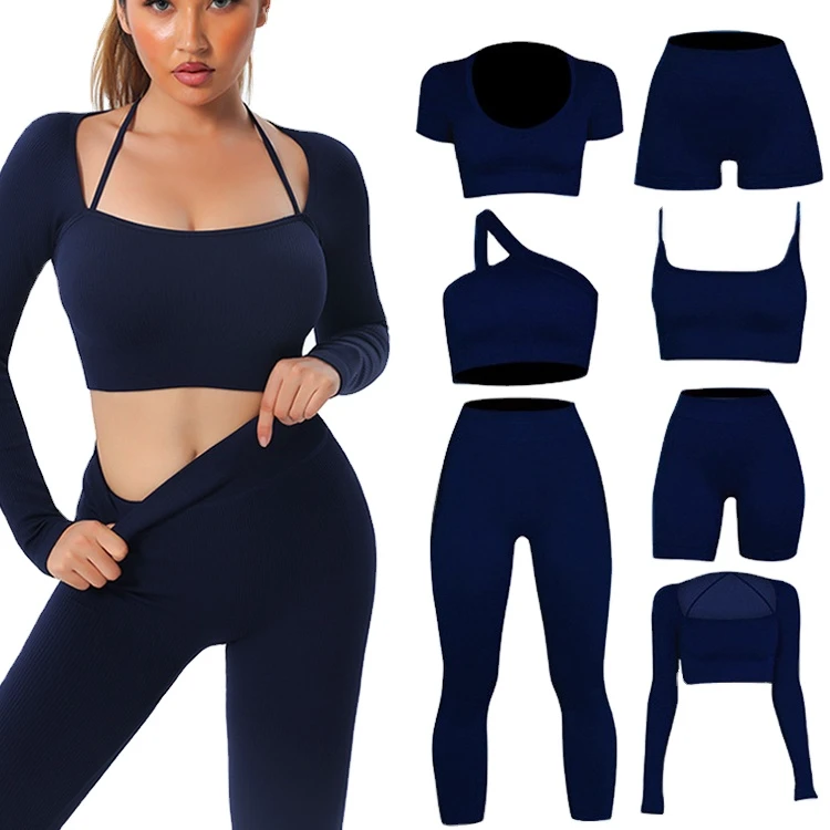 Women New Yoga Sportswear Girls Gym Fitness Sets Breathable Solid Pattern Elastic Waist Leggings Front Logo 2-Piece Yoga Set