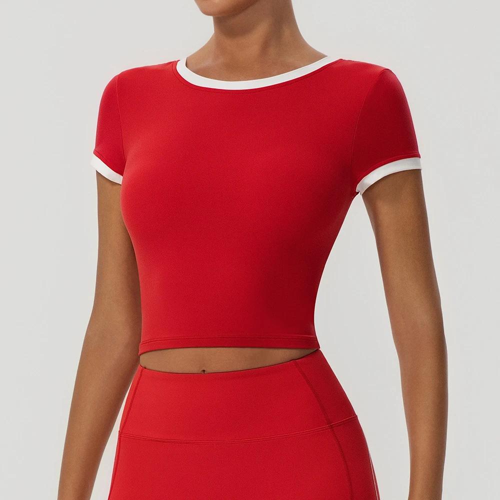 Stylish New Design Round Neck Yoga Sports Top for Women Quick Drying Short Sleeved T-Shirt Breathable and Sexy