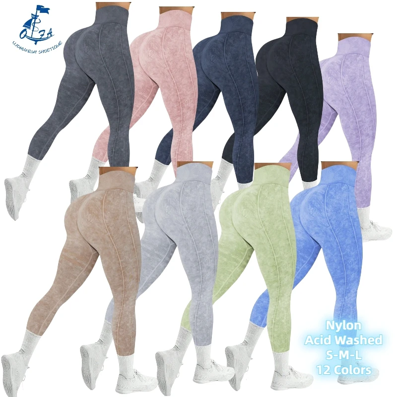 Nylon Acid Wash Yoga Leggings Women Gym Fitness Wear Sportswear Workout Running Clothes Quick-drying Yoga Pants Tights Mujer