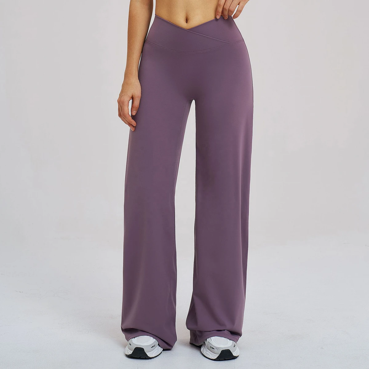 V Shaped Brush Leisure Woman's Cross Waist Yoga Pants Wide Leg Outdoor Athletic Legging