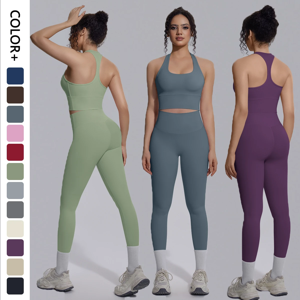 Wholesale Women Soft Stretch Yoga Two Piece Set Breathable Slim Fit Sports Tops Casual Gym Fitness Running Yoga Sets
