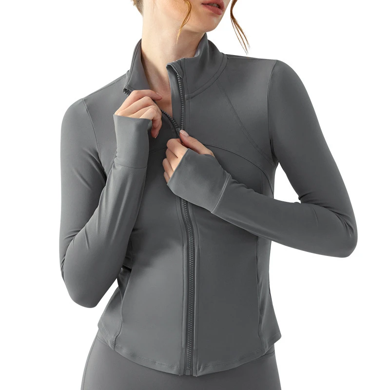 2025 Women's Nude Feel Slimming Zipper Workout Tops Outdoor Stand Collar Thumb Hole Running Yoga Jacket