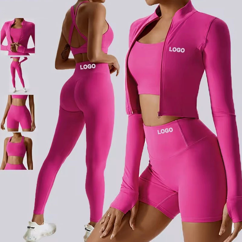 Wholesale Active Sport Set for Women Long Sleeve Gym Workout Yoga Wear Breathable Fitness Sportswear 3pcs Print Yoga Sets