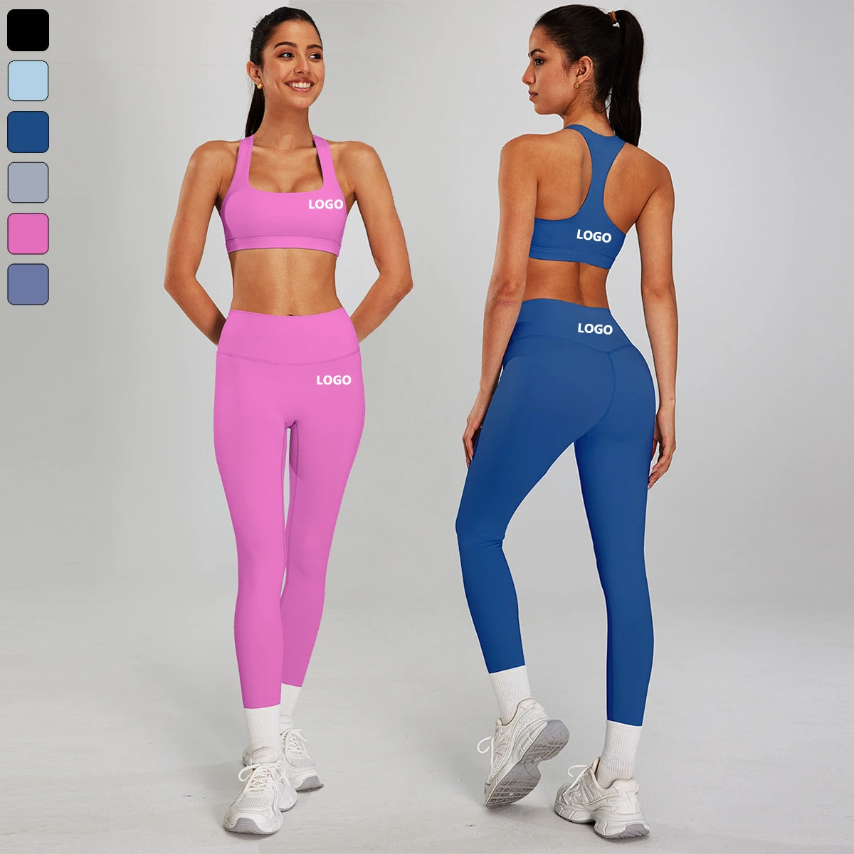 New Design Active Sportswear Backless Sport Bra Workout Yoga Leggings 6 Piece Gym Fitness Sets for Women Elastic Waist Closure