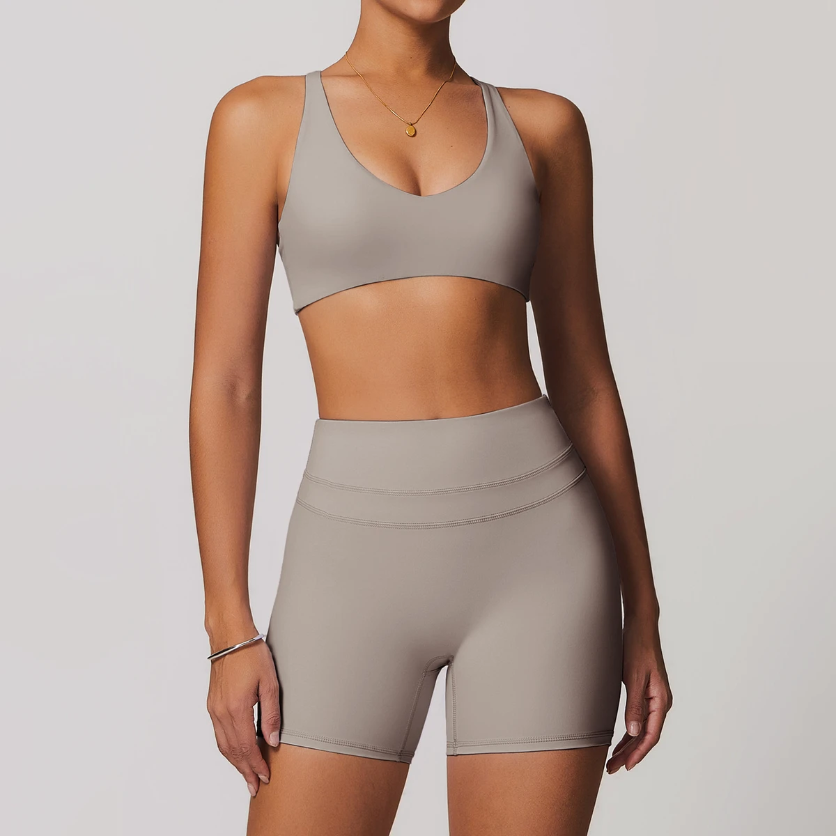 XW-TZ8863-1 Ladies Wholesale Running Active Wear Twist Back Design Sports Bra Top High Waist Gym Shorts Two Piece Yoga Set