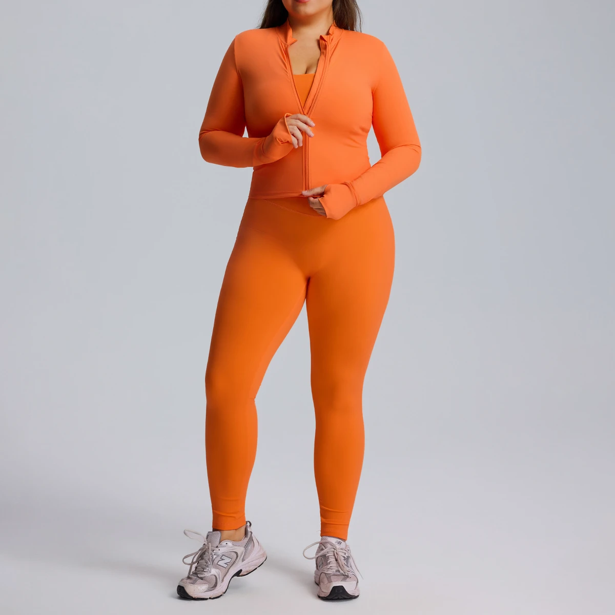 Women's Solid Large-Size Long-Sleeved Yoga Set Three-Piece Fitness Wear High Elasticity Quick-Drying Four-Way Stretch