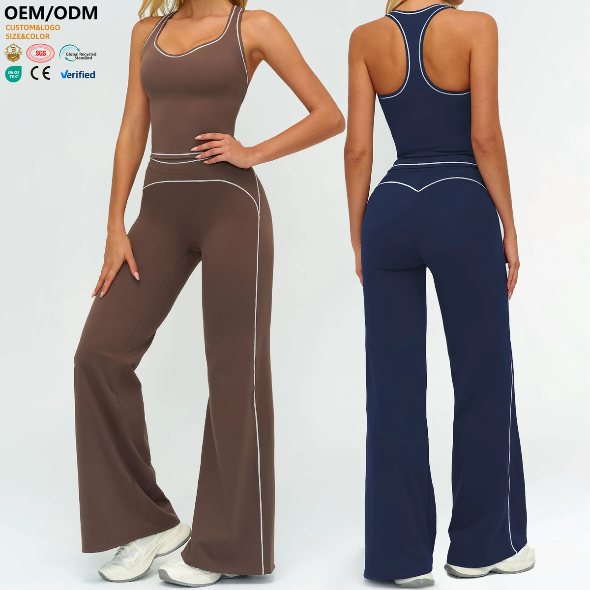 XW-TZ7028-5 Hot Selling Women Workout Sports Vest Gym Training Fitness Straight Leg Pants Loose Running 2 Piece Yoga Wear Set