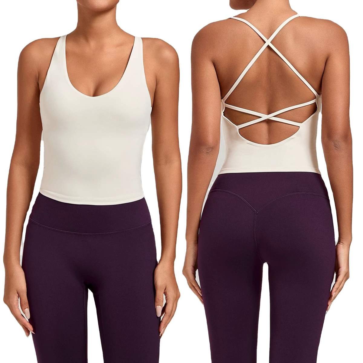 Sexy Cross Back Straps Jogging Sports Tank Top Women's Gym Running Pilates Yoga Top