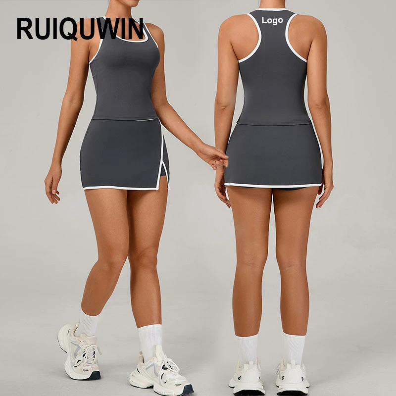 RUIQUWIN Wholesale Womens Fitness Two-Piece Set Sleeveless Vest Pocketed Skirt High-Elastic Suitable for Tennis Yoga Sports Wear