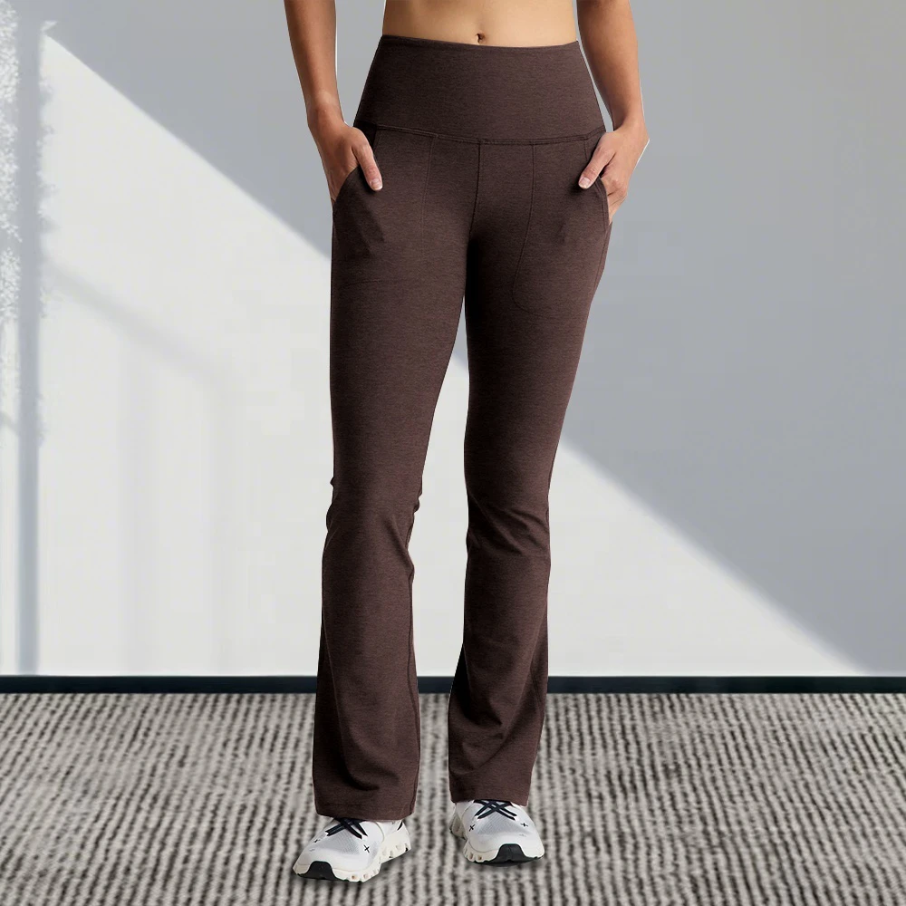 Flare Yoga Fitness Training Sports Leggings High Waisted Wide Leg Cationic Fabric Flare Yoga Pants With Pocket for Women