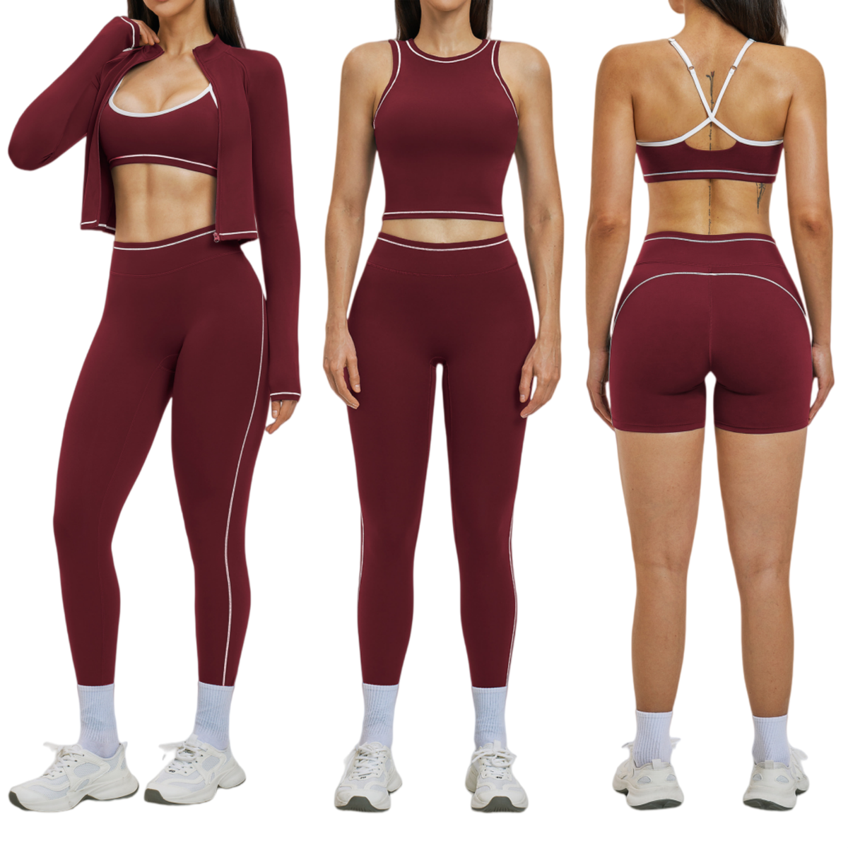 Customized Logo Casual Wear Moisture Wicking Breathable Quick Dry Yoga Bra Shorts Leggings Vest Women Fitness 5 Pieces Yoga Set
